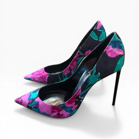 Saint Laurent Zoe Floral Print Fabric Pointed Toe Pumps EU 36.5 US 6.5 - Picture 2 of 14
